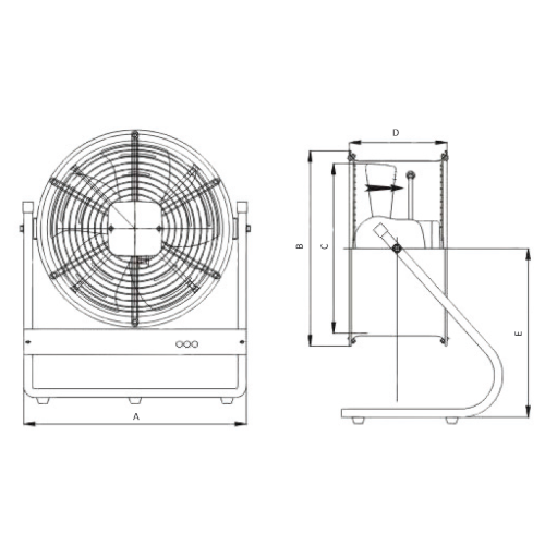 VAUPEL tragbarer Ventilator Typ PODRYW-N technische Zeichnung